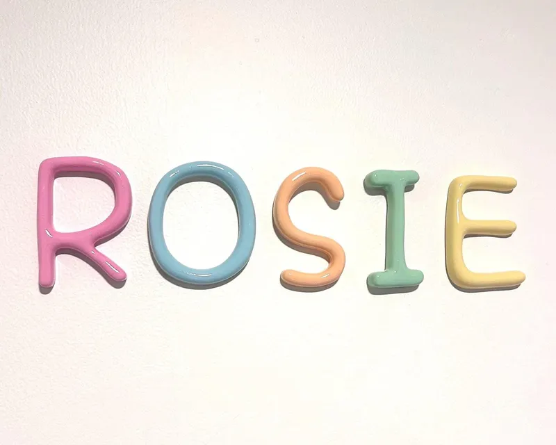 Close detail of a hand-finished clay-look letter